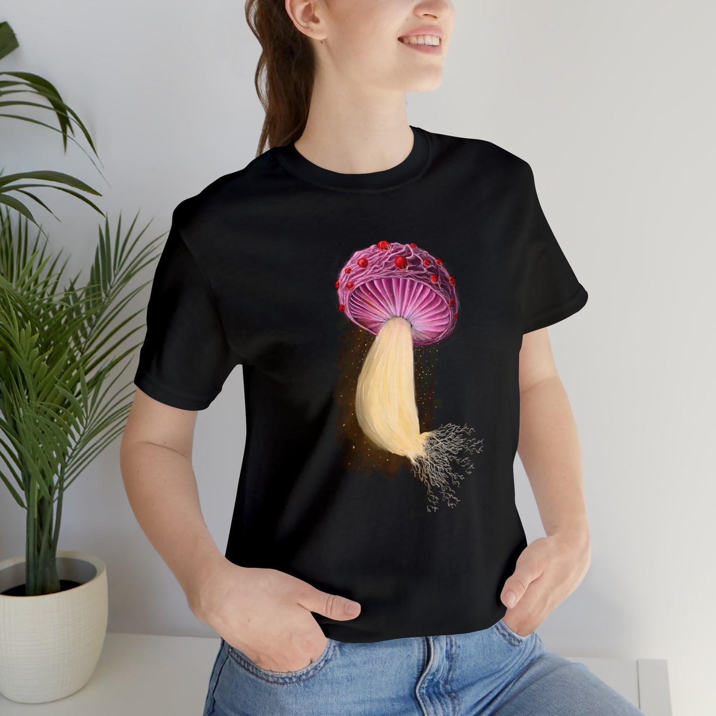 Mushroom with Spores Unisex Jersey Short Sleeve Tee