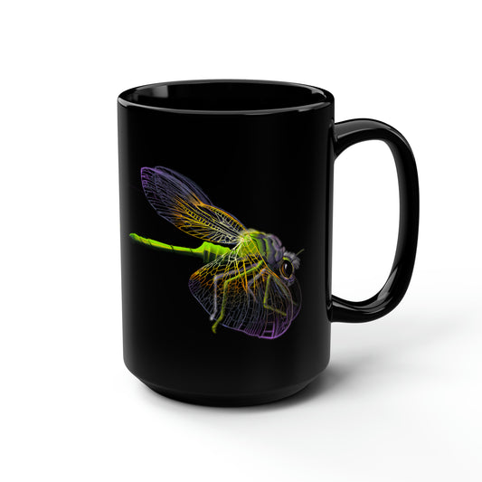 Dragonfly Black Mug, 15oz