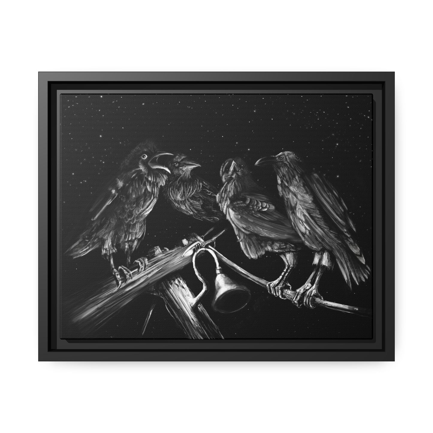 Ravens Muse at the Stars Matte Canvas, Black Frame