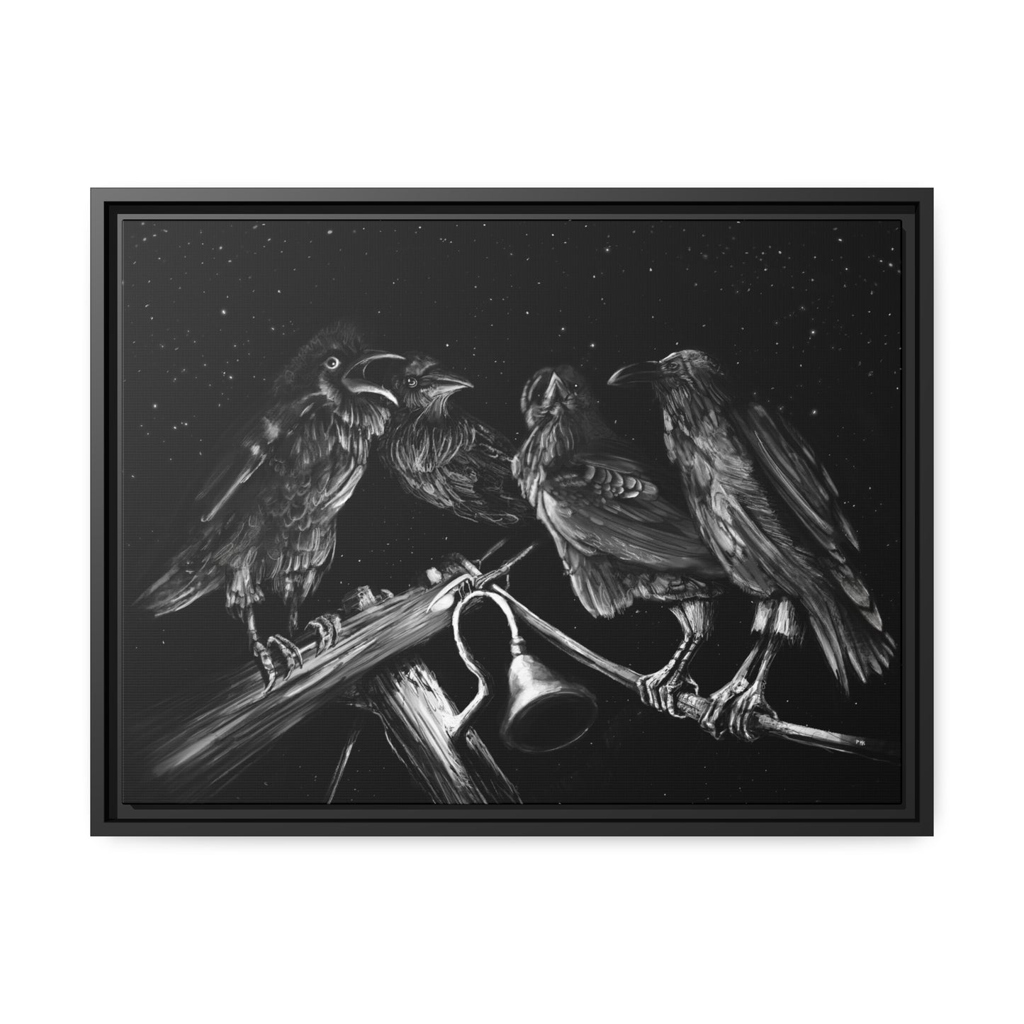 Ravens Muse at the Stars Matte Canvas, Black Frame