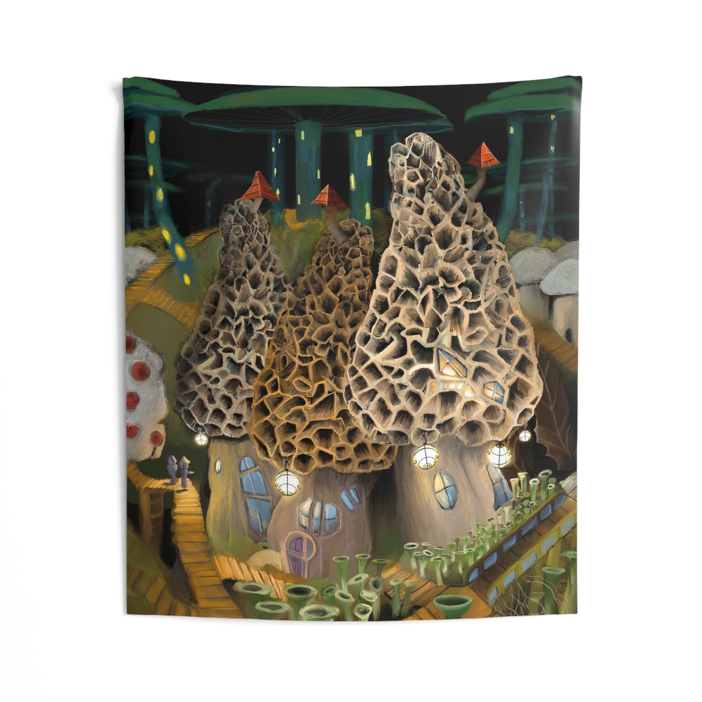 Mushroom City Outskirts Printed Wall Tapestry