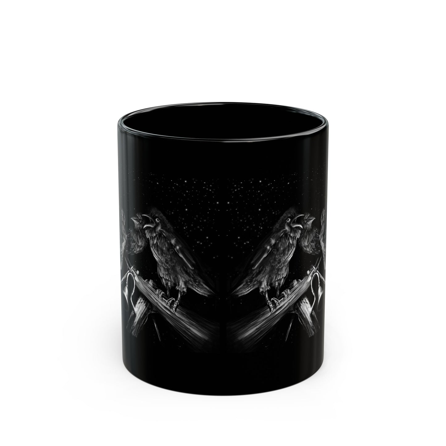 Ravens Muse at the Stars Black Mug