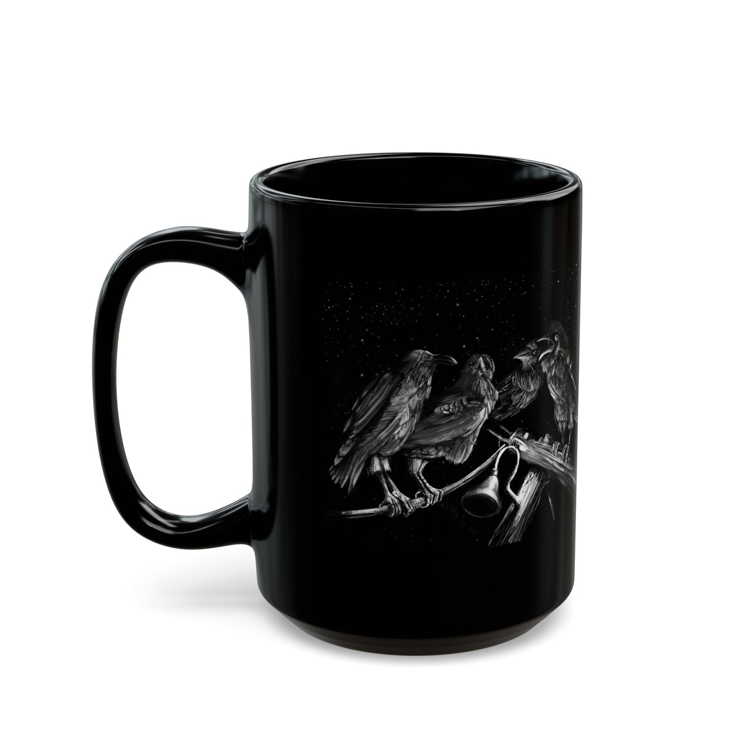 Ravens Muse at the Stars Black Mug