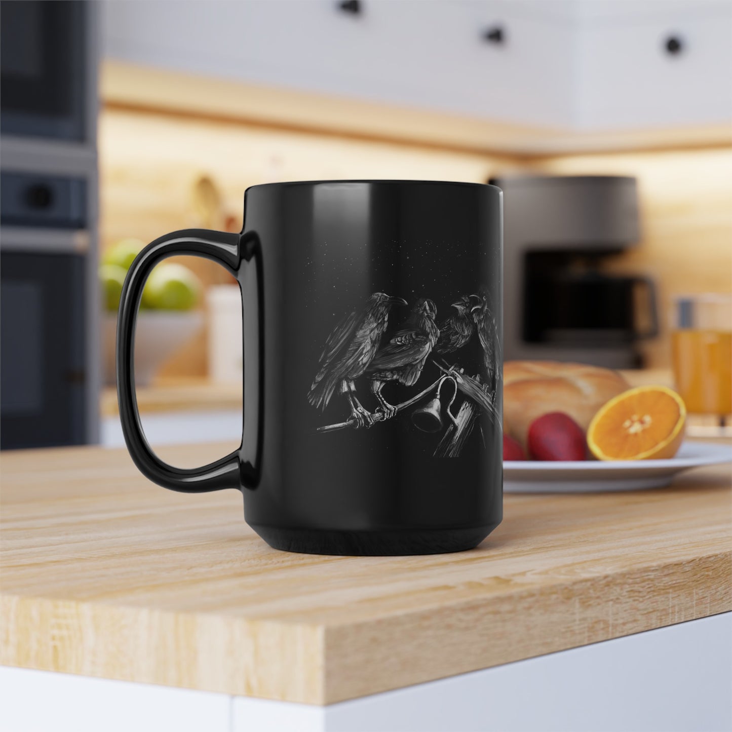 Ravens Muse at the Stars Black Mug