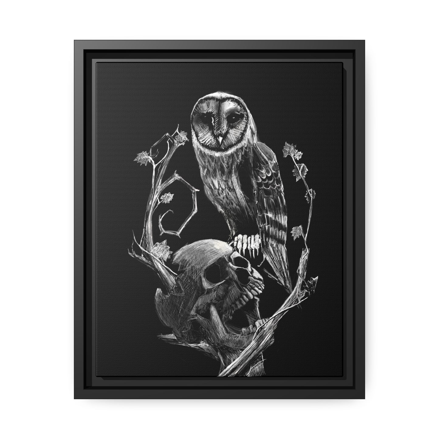 Skull and Owl Matte Canvas, Black Frame