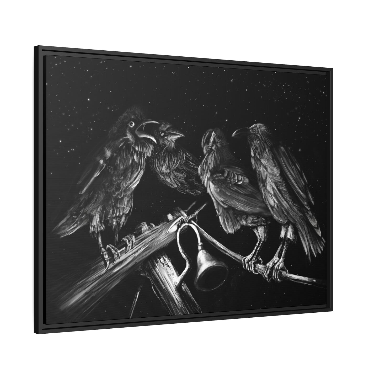 Ravens Muse at the Stars Matte Canvas, Black Frame