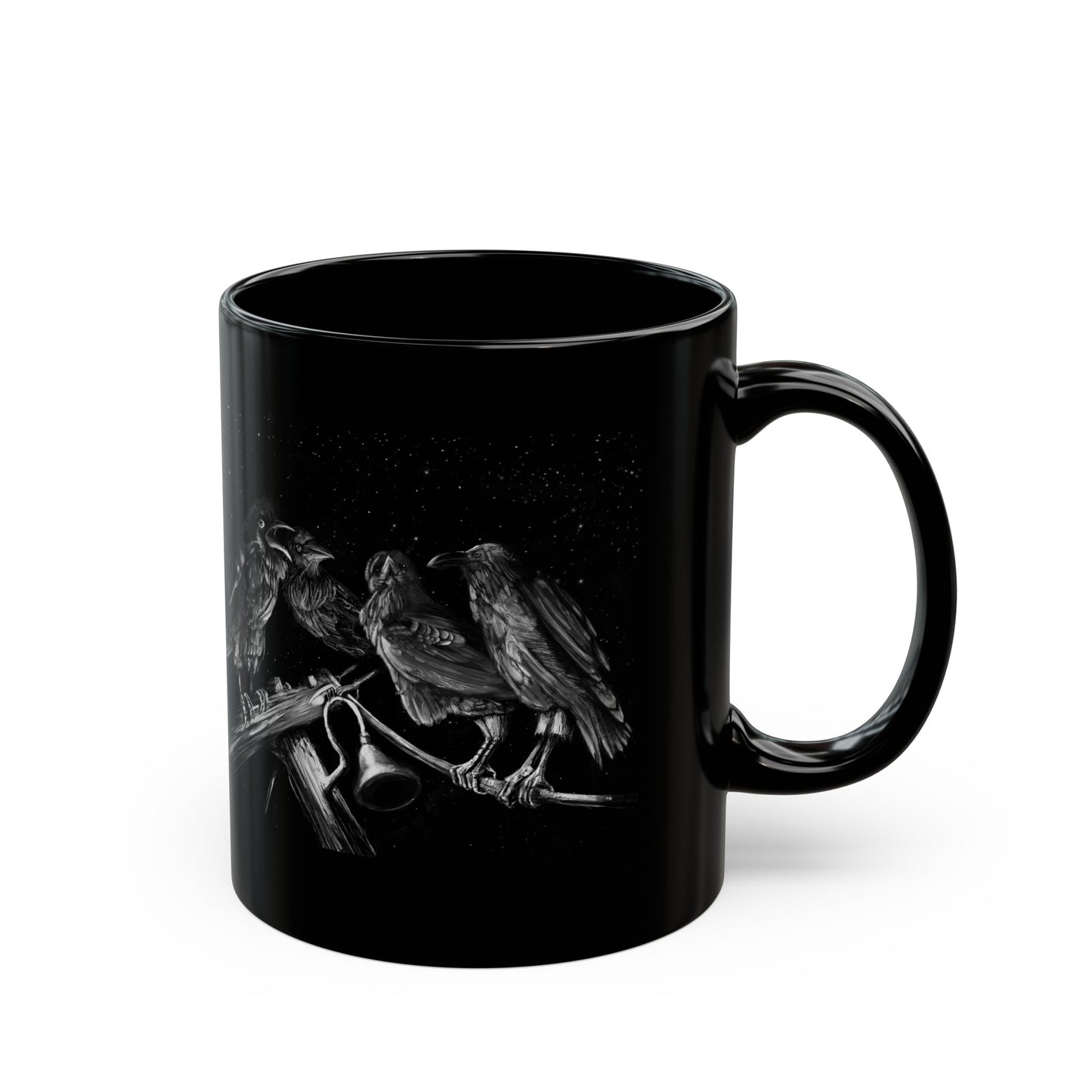 Ravens Muse at the Stars Black Mug