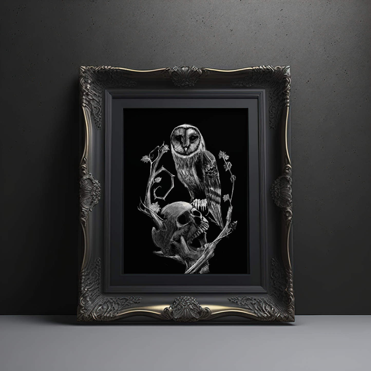 Skull and Owl Art Print