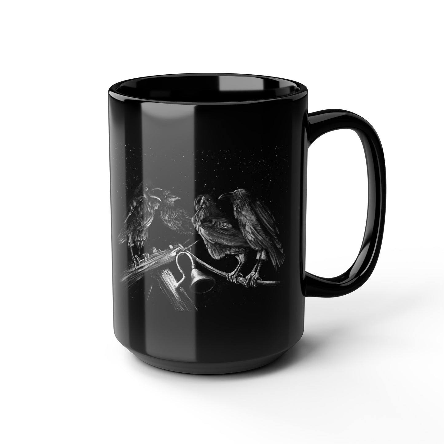 Ravens Muse at the Stars Black Mug