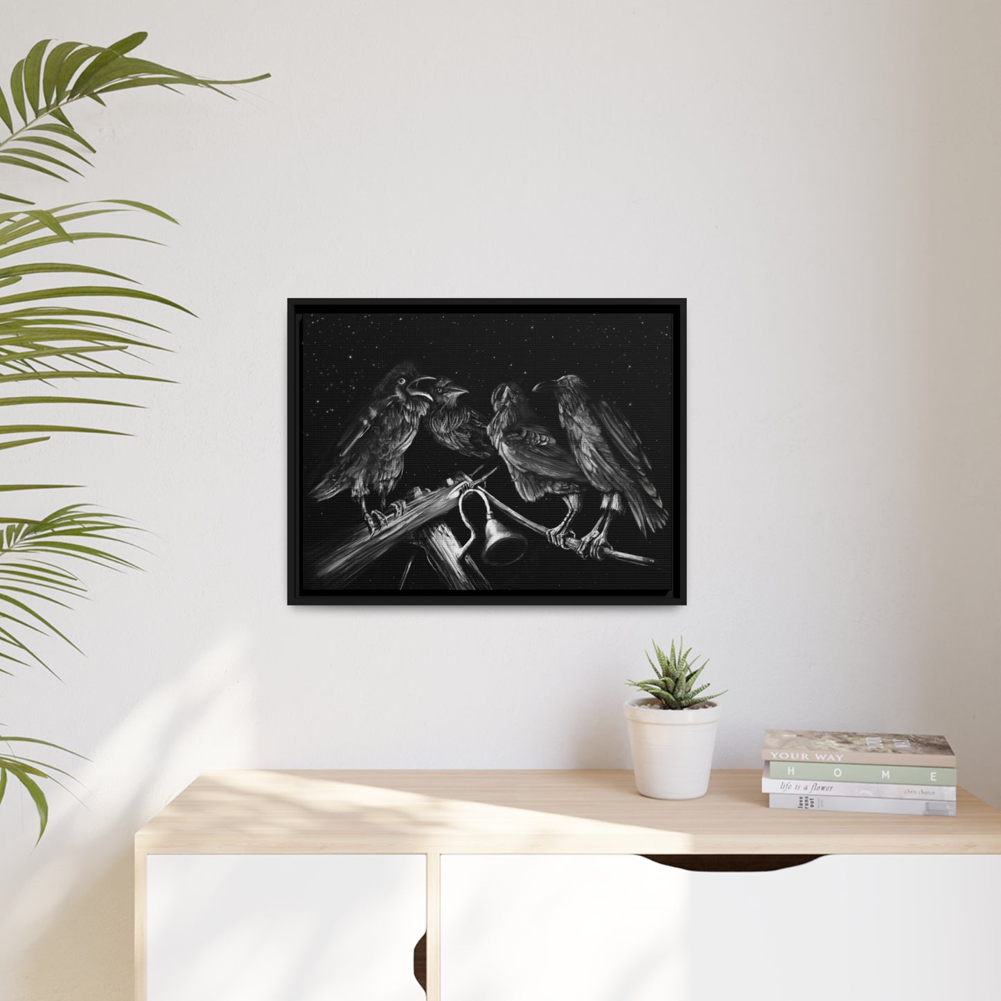 Ravens Muse at the Stars Matte Canvas, Black Frame