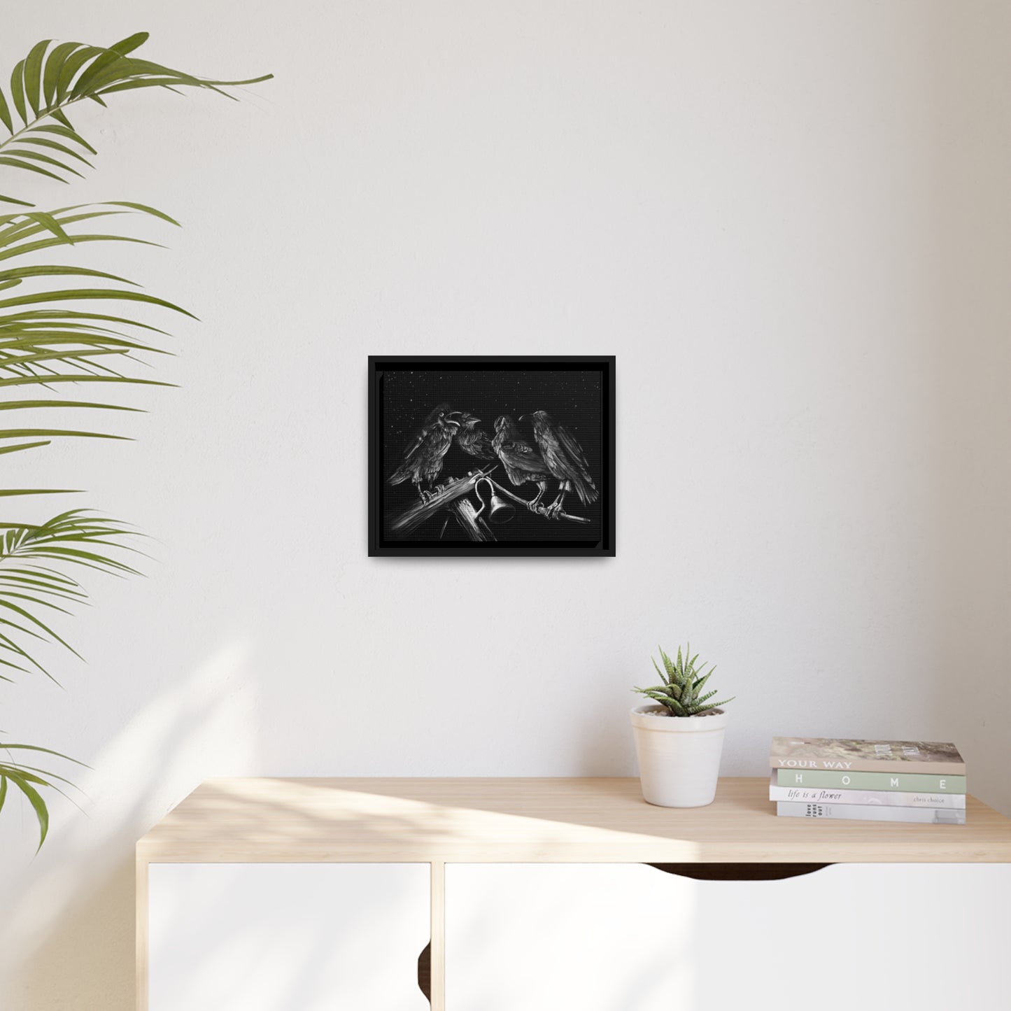 Ravens Muse at the Stars Matte Canvas, Black Frame