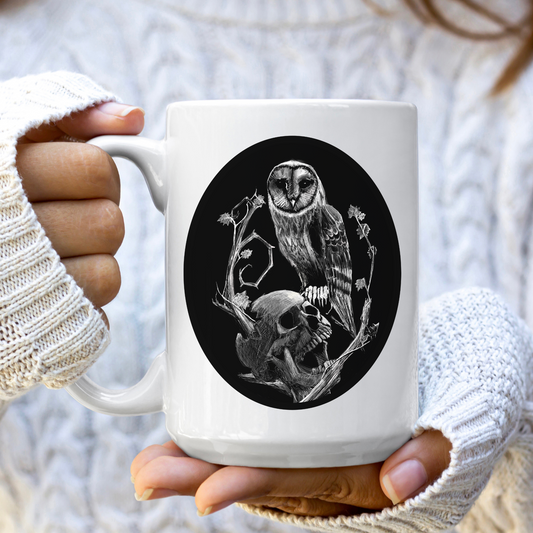 Skull and Owl Ceramic Mug 15oz