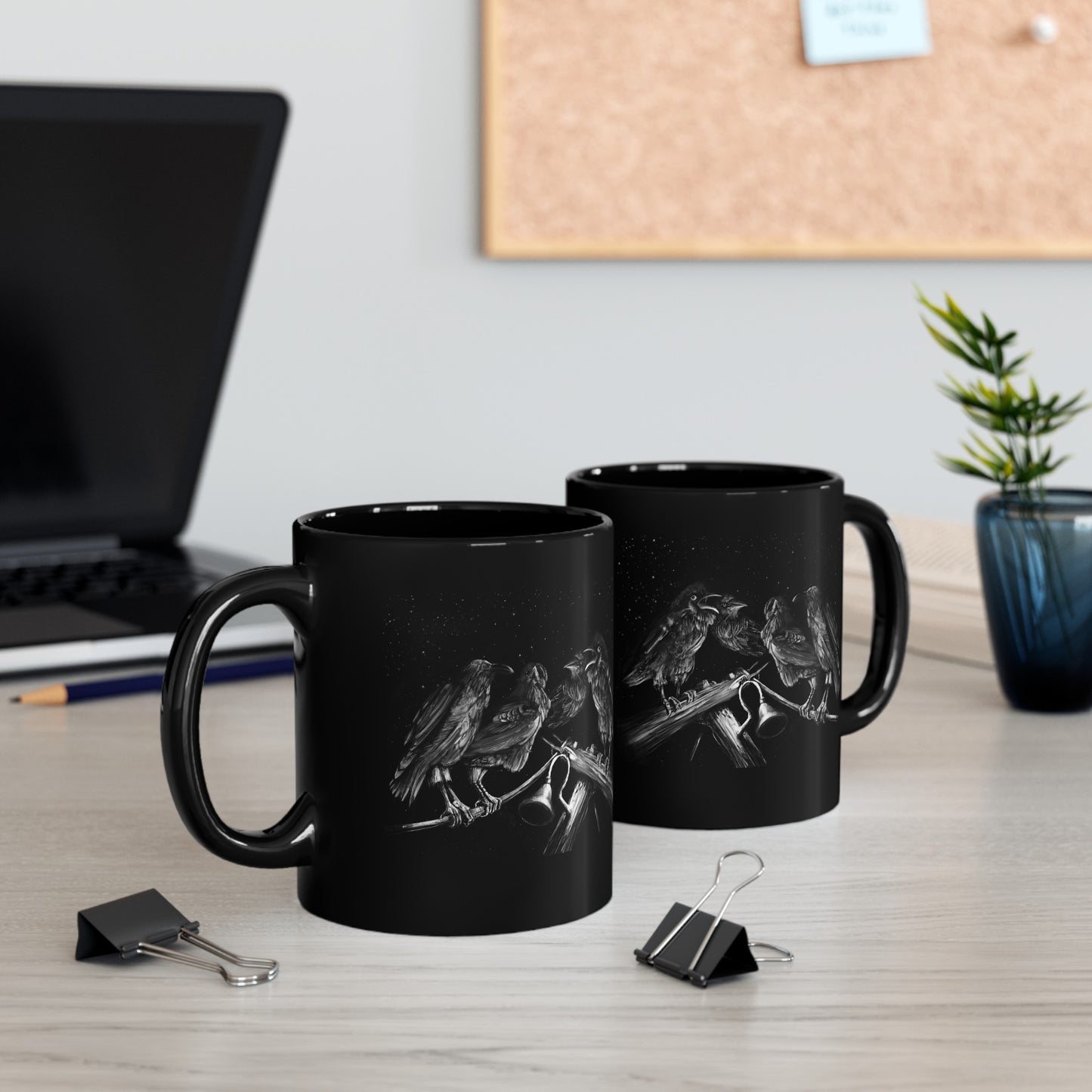 Ravens Muse at the Stars Black Mug