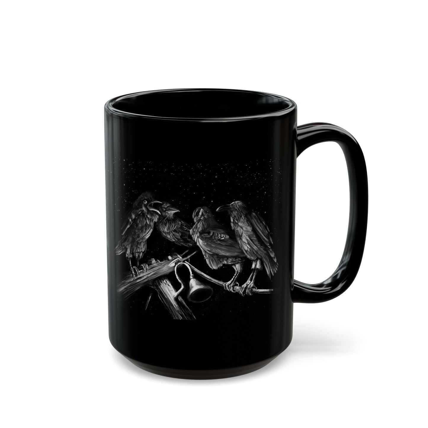 Ravens Muse at the Stars Black Mug