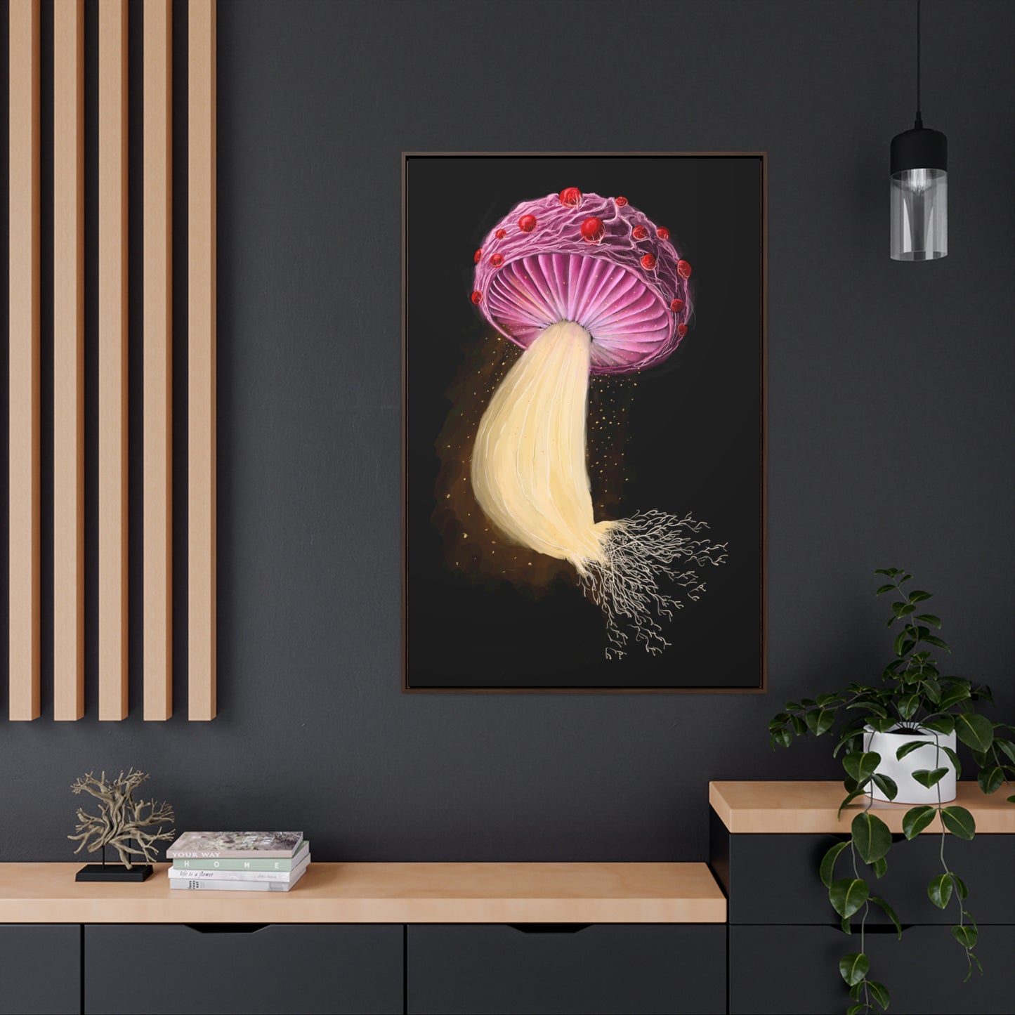 Mushroom with Spores Framed Gallery Canvas Wrap