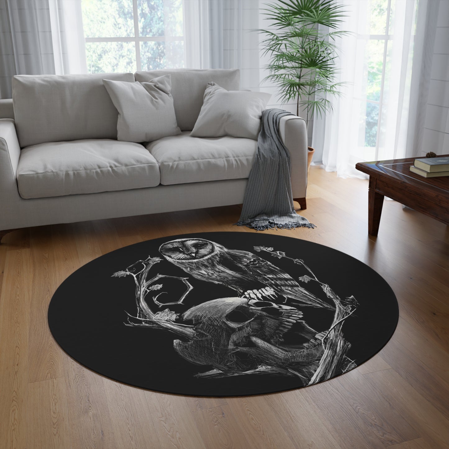 Skull and Owl Round Rug