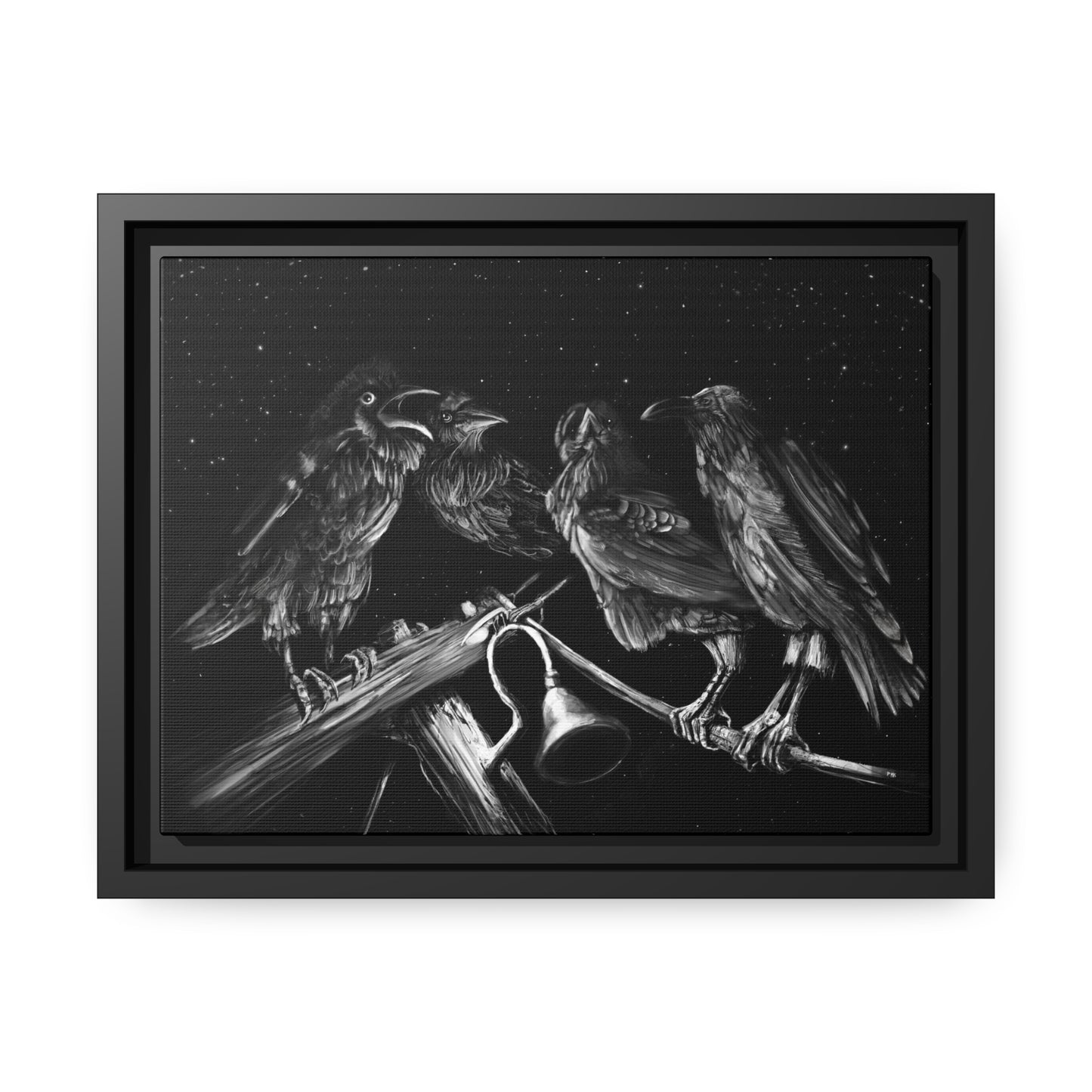 Ravens Muse at the Stars Matte Canvas, Black Frame