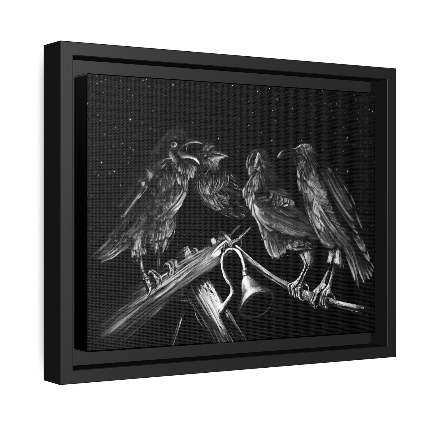 Ravens Muse at the Stars Matte Canvas, Black Frame