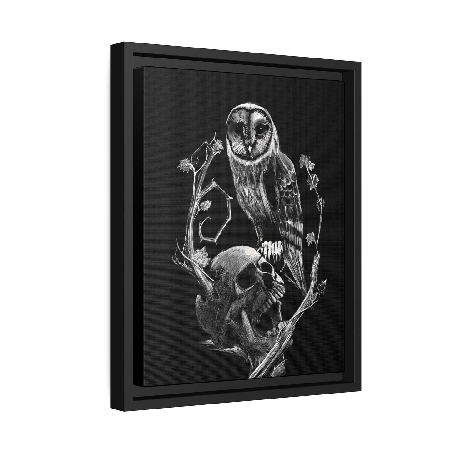 Skull and Owl Matte Canvas, Black Frame