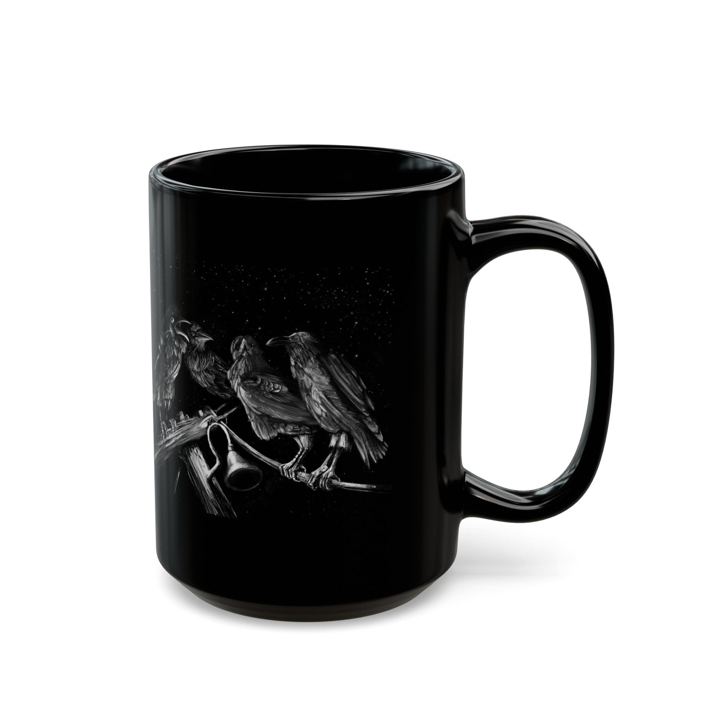 Ravens Muse at the Stars Black Mug