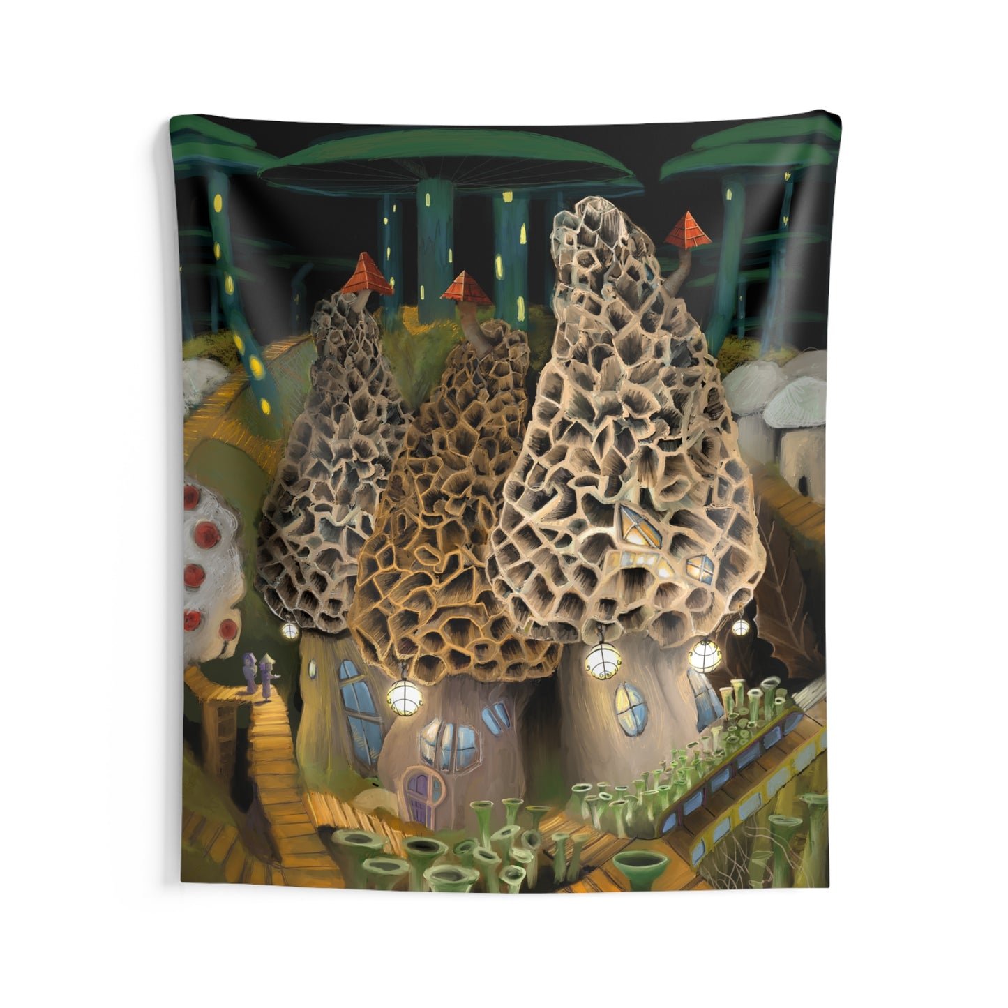 Mushroom City Outskirts Printed Wall Tapestry