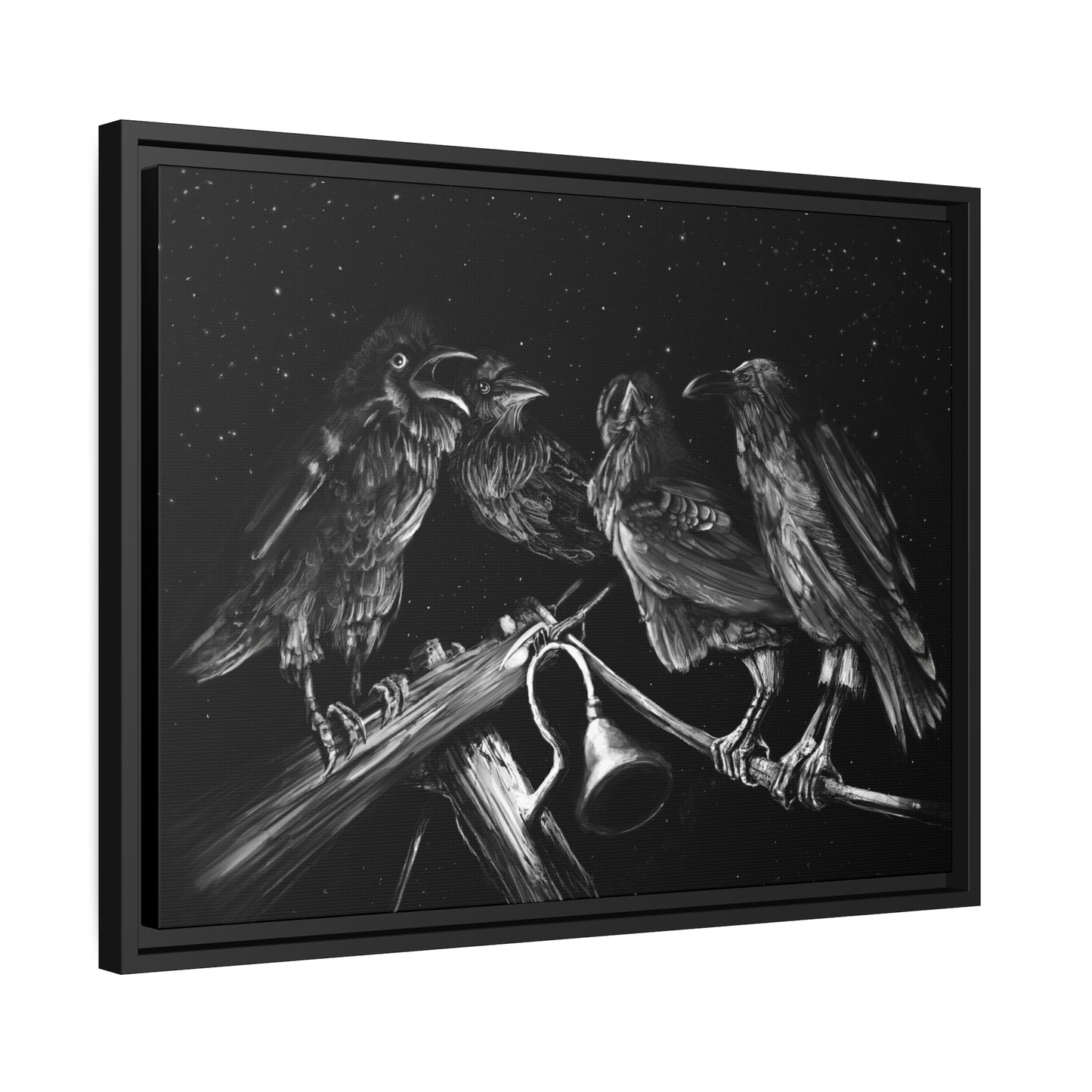 Ravens Muse at the Stars Matte Canvas, Black Frame