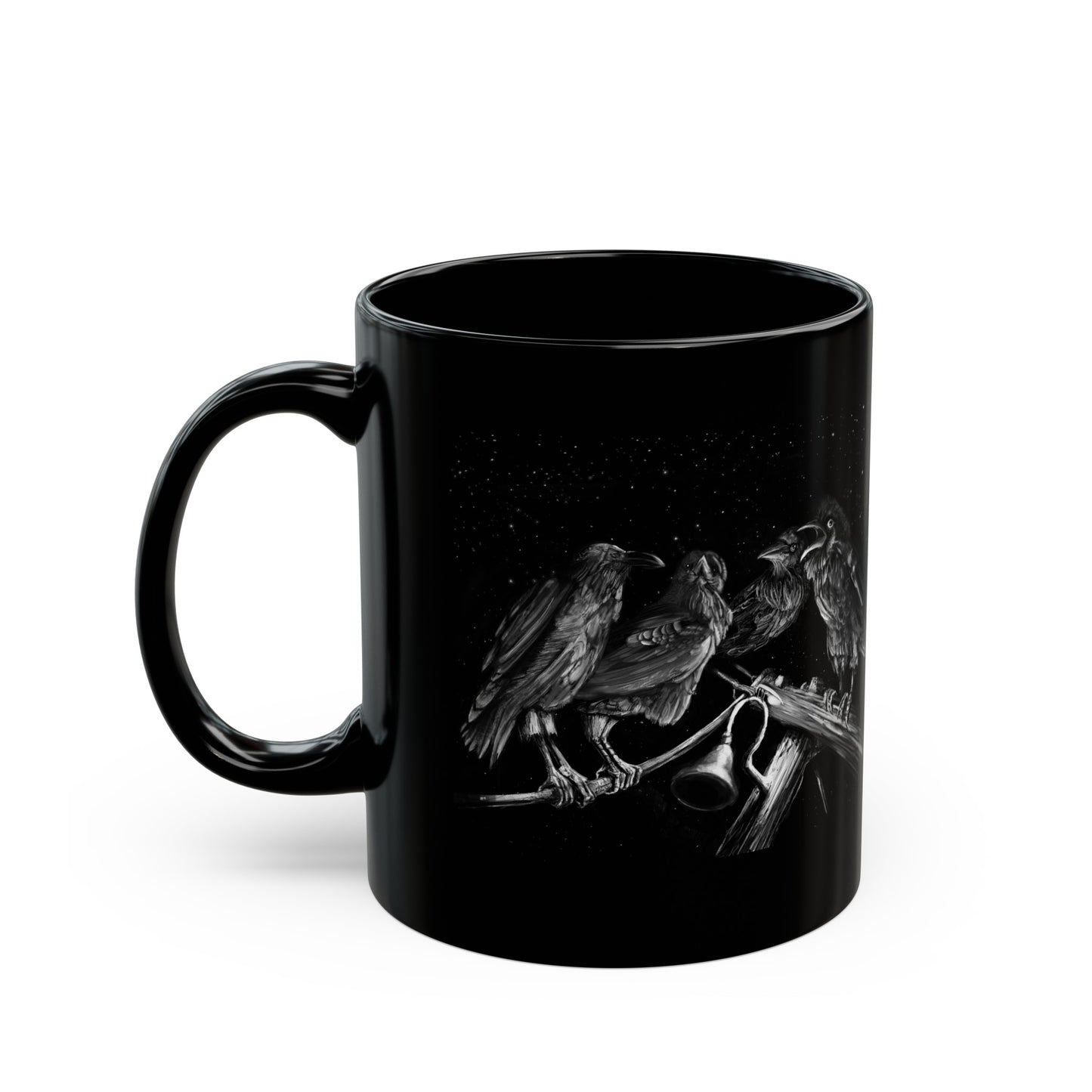 Ravens Muse at the Stars Black Mug