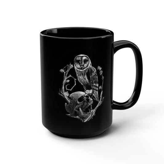 Skull and Owl Black Mug, 15oz