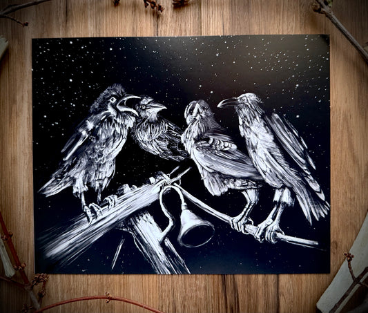 Ravens Muse at the Stars Art Print