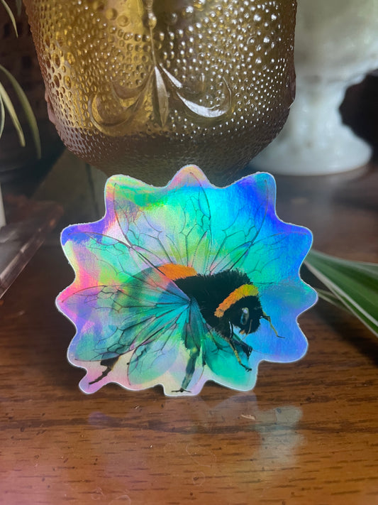 Bee in the Flower Holographic Sticker